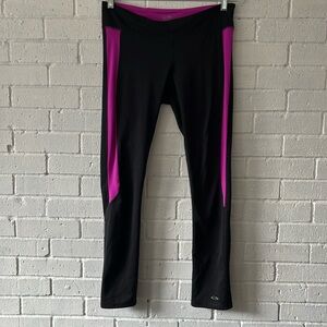 Champion Leggings Sz M/M Black Fuchsia Inset Zippered Leg Drawstring Waist Sport